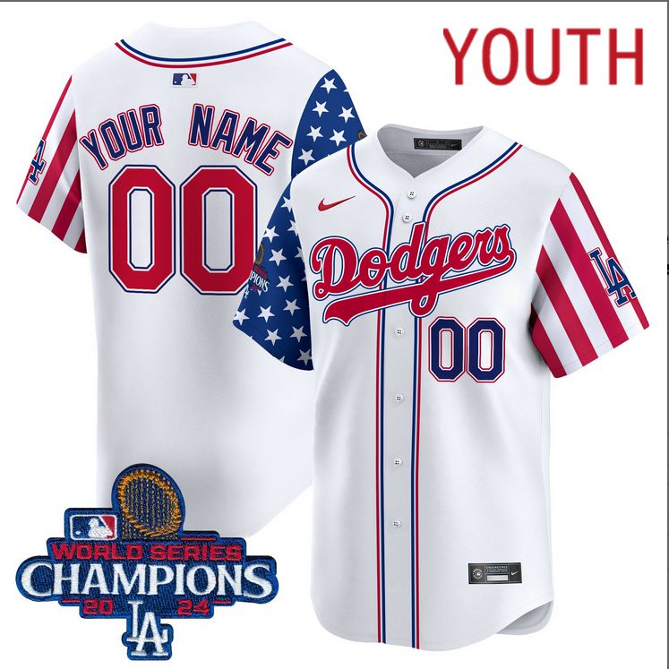 Youth MLB Los Angeles Dodgers Custom American Style white 2024 World Series Champions Limited Jersey